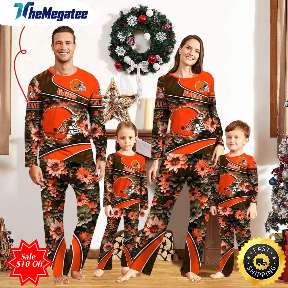 nfl cleveland browns custom name pajamas flower sports for family