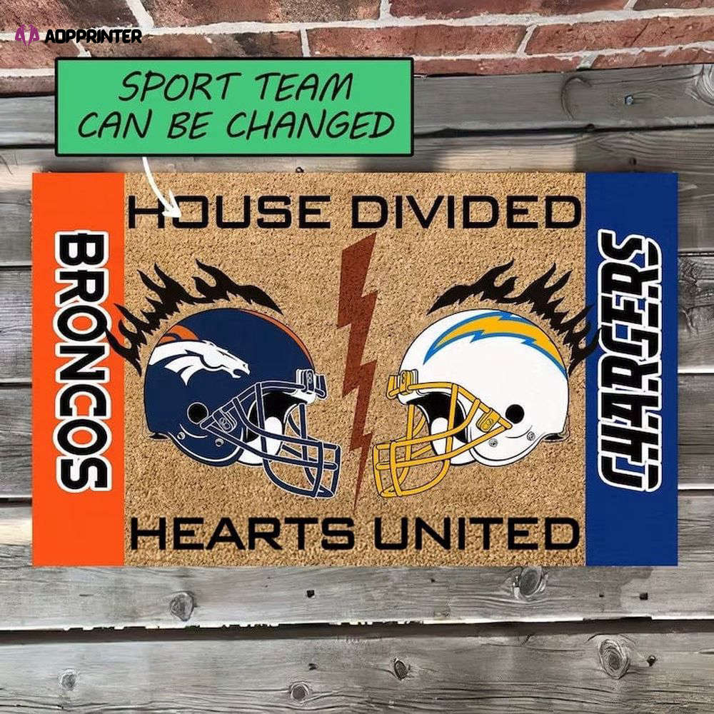 nfl custom house divided heart united doormat best gift for home decors welcome football mat