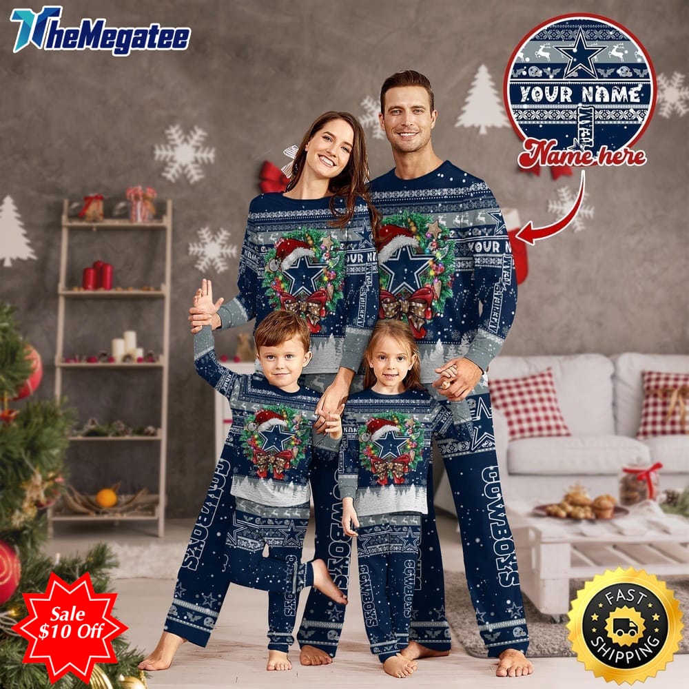 nfl dallas cowboys custom name pajamas christmas for family