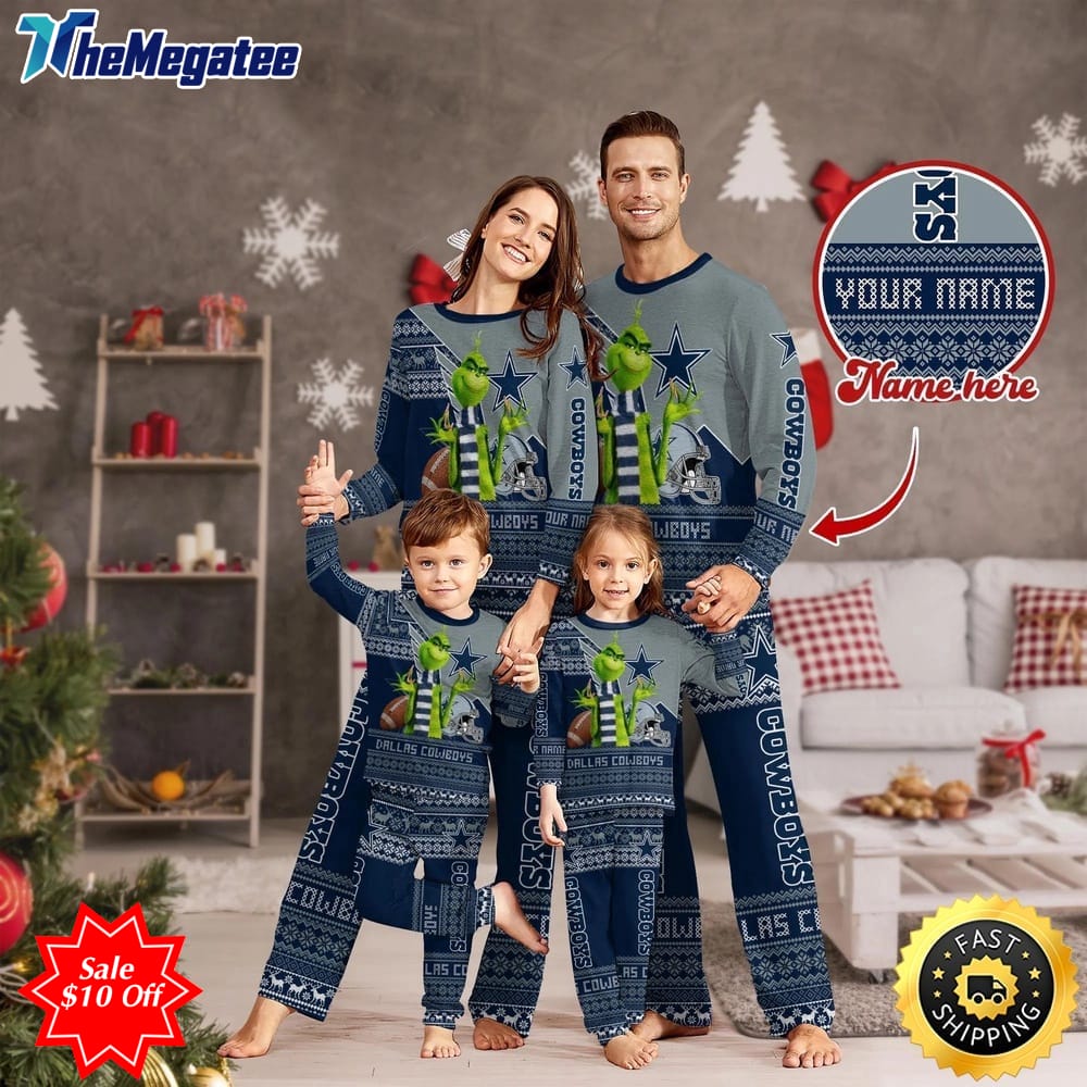 nfl dallas cowboys custom name pajamas christmas sports for family