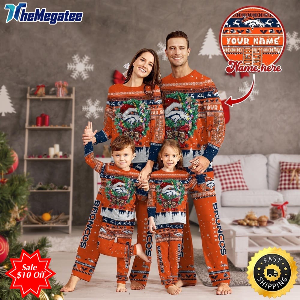 nfl denver broncos custom name pajamas christmas for family