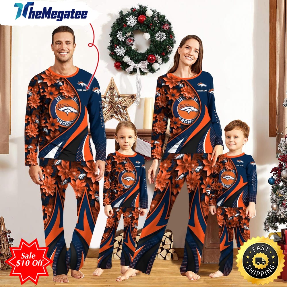 nfl denver broncos custom name pajamas flower for family