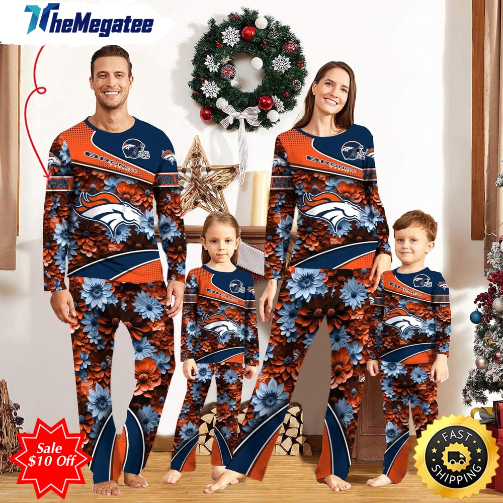 nfl denver broncos custom name pajamas flower sports for family