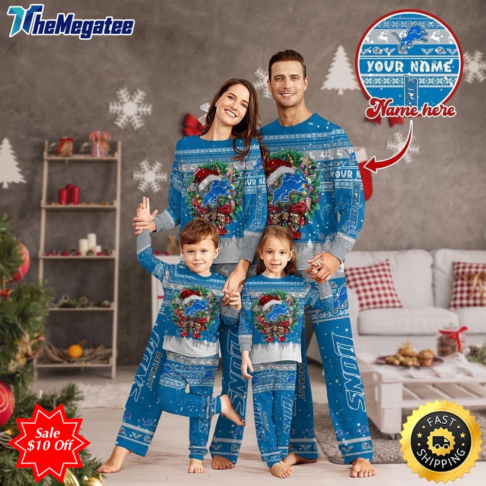 nfl detroit lions custom name pajamas christmas for family