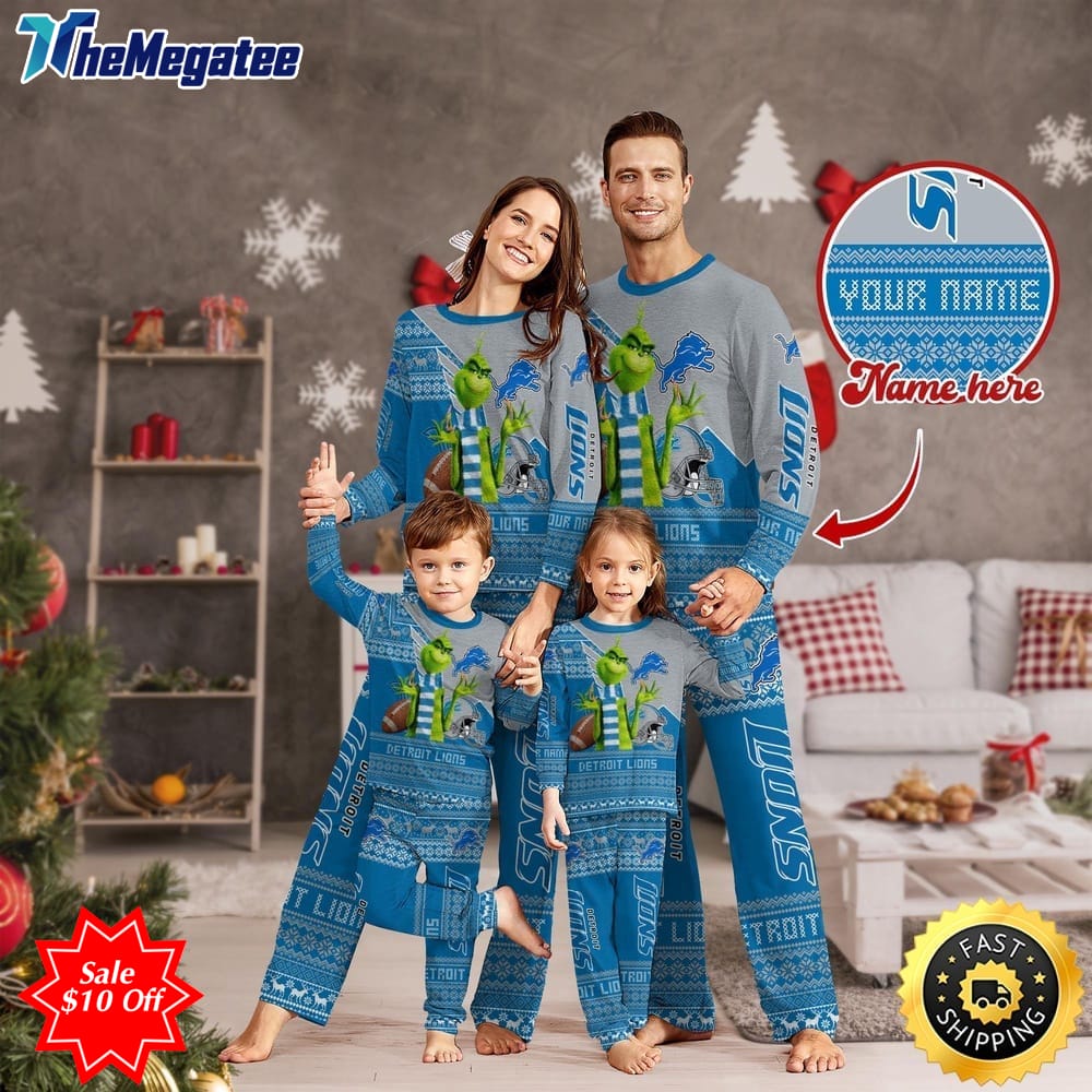 nfl detroit lions custom name pajamas christmas sports for family