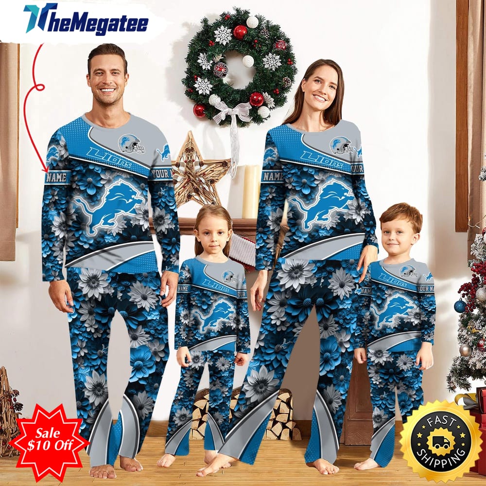 nfl detroit lions custom name pajamas flower sports for family