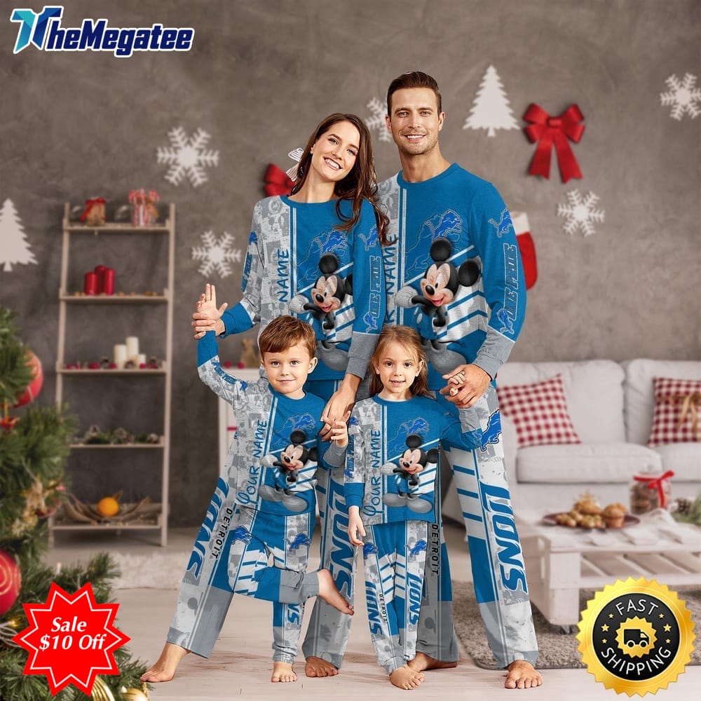 nfl detroit lions custom name pajamas mickey mouse for family