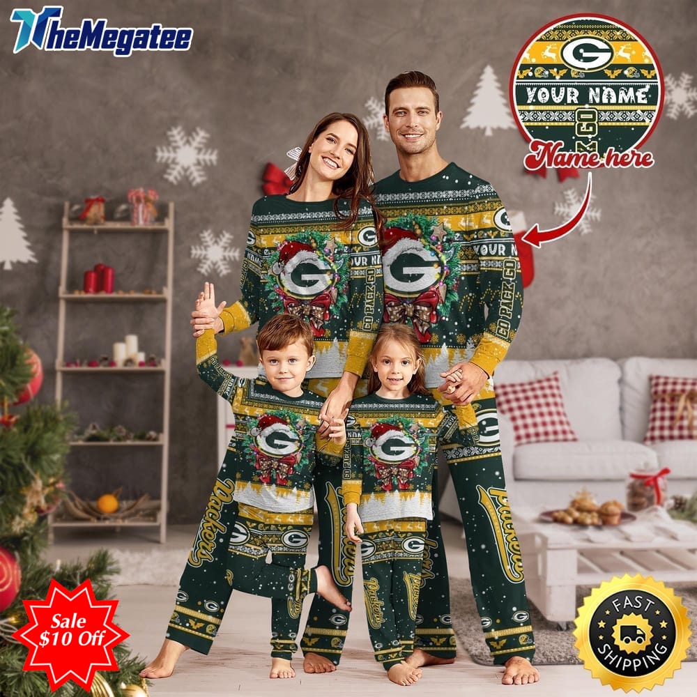 nfl green bay packers custom name pajamas christmas for family