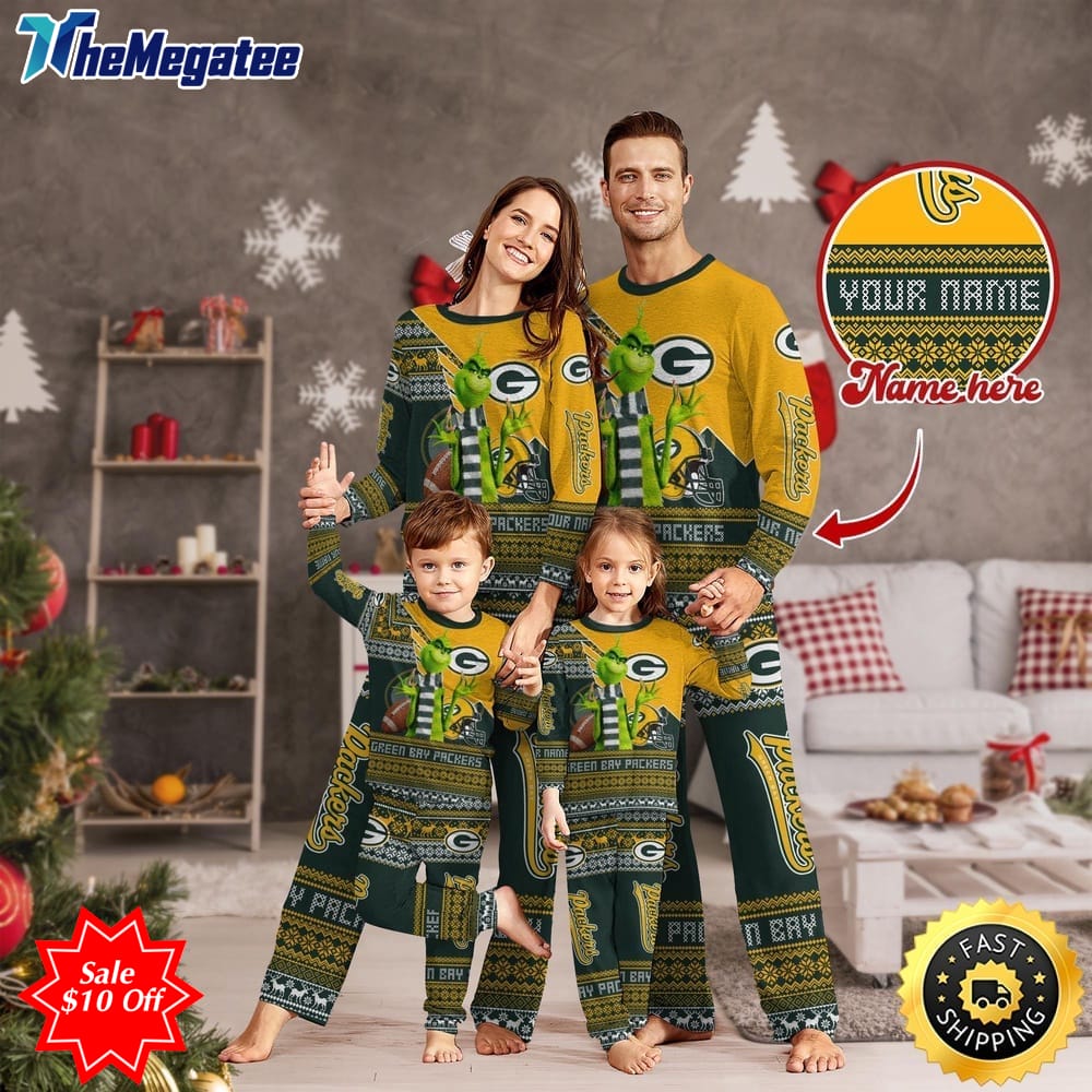 nfl green bay packers custom name pajamas christmas sports for family