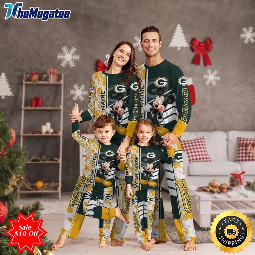 nfl green bay packers custom name pajamas mickey mouse for family