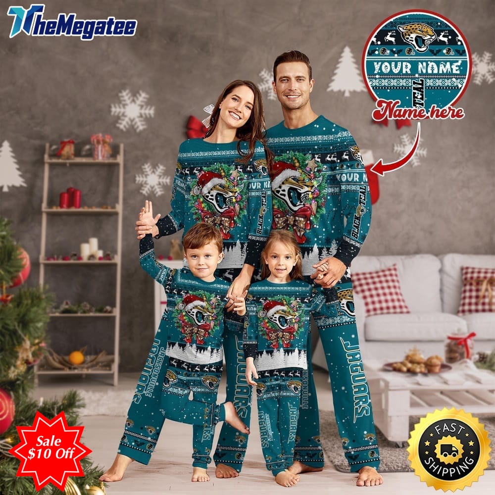 nfl jacksonville jaguars custom name pajamas christmas for family