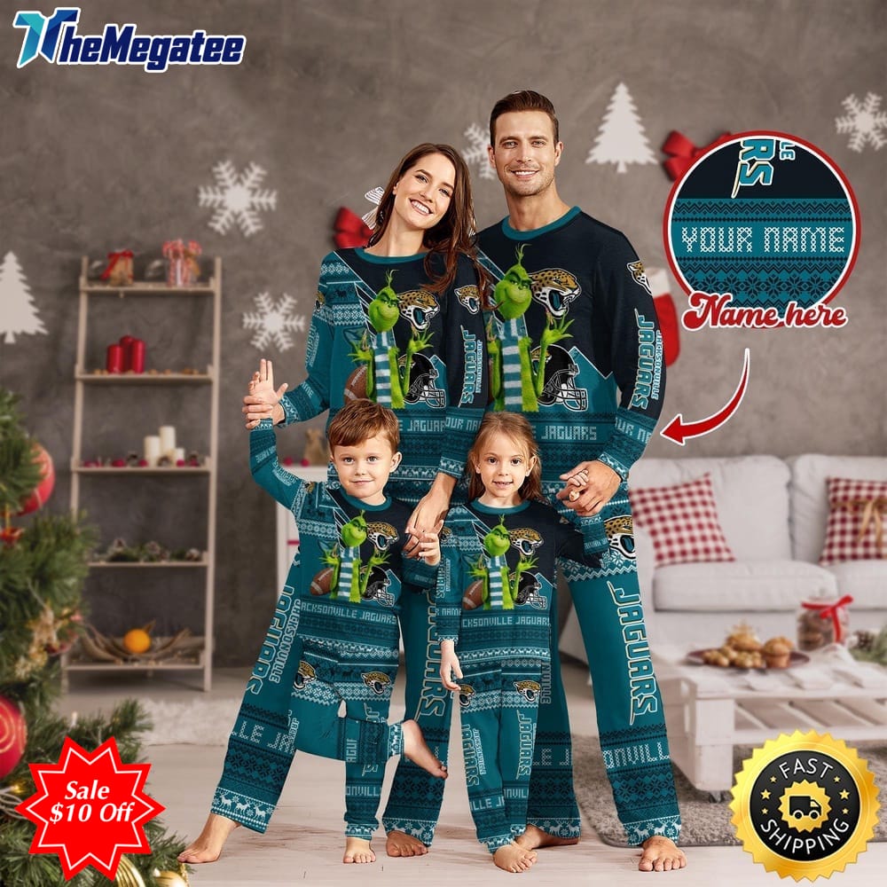 nfl jacksonville jaguars custom name pajamas christmas sports for family