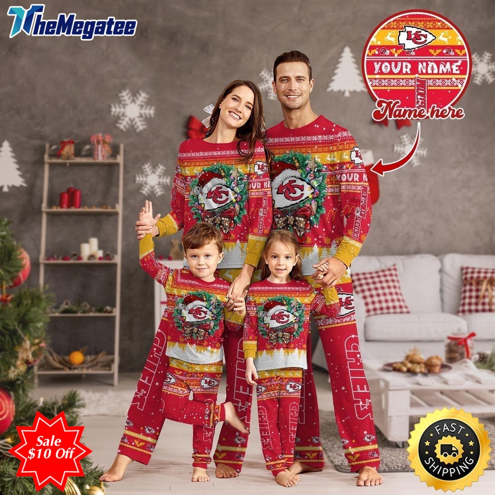 nfl kansas city chiefs custom name pajamas christmas for family