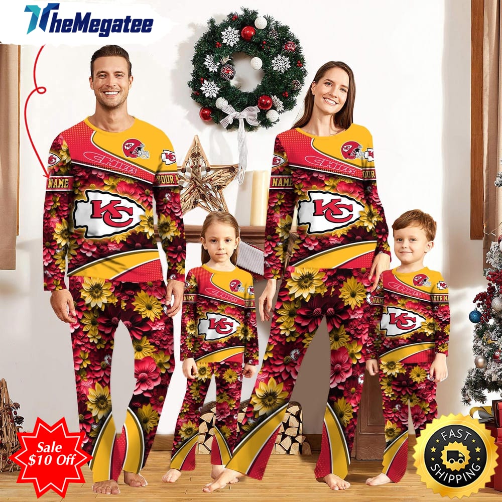 nfl kansas city chiefs custom name pajamas flower sports for family