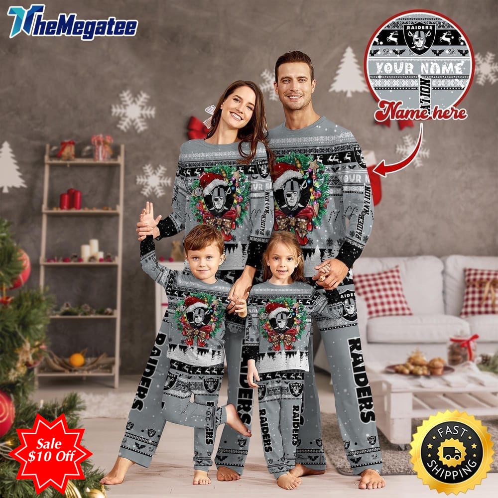 nfl las vegas raiders custom name pajamas christmas for family