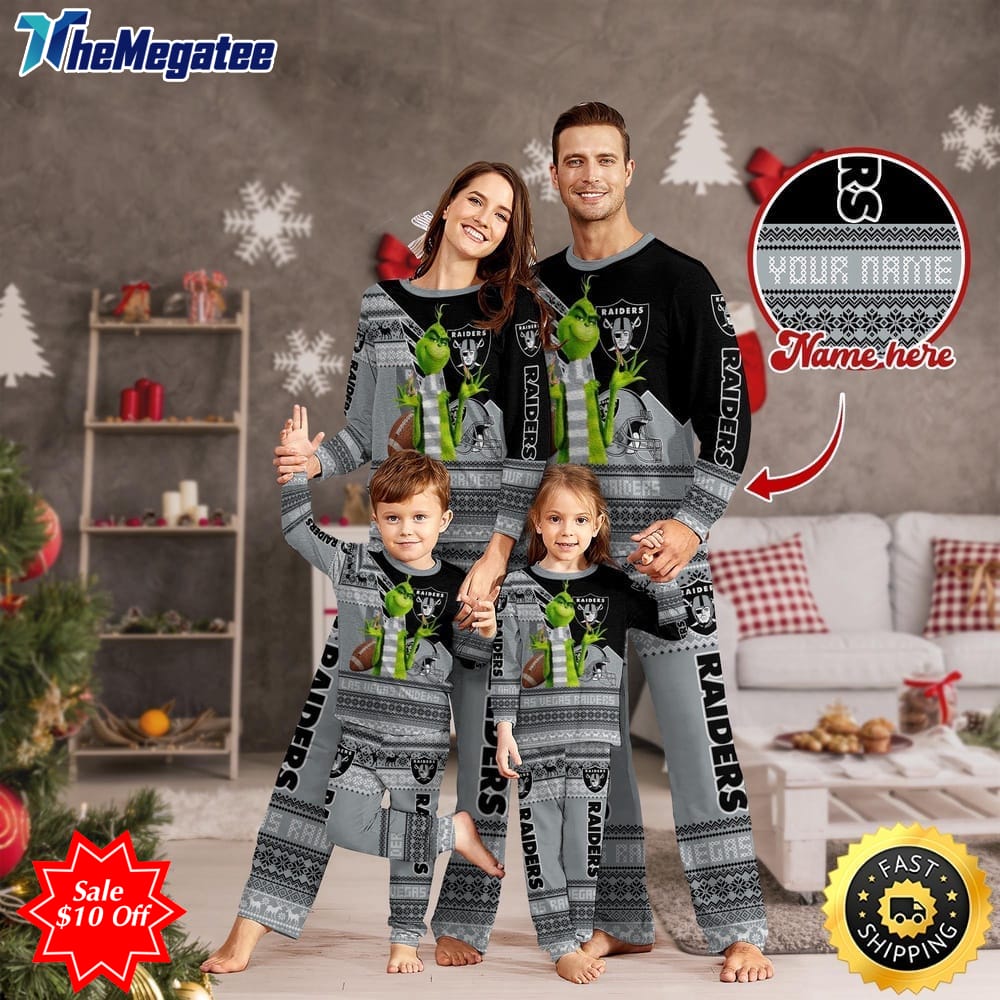 nfl las vegas raiders custom name pajamas christmas sports for family