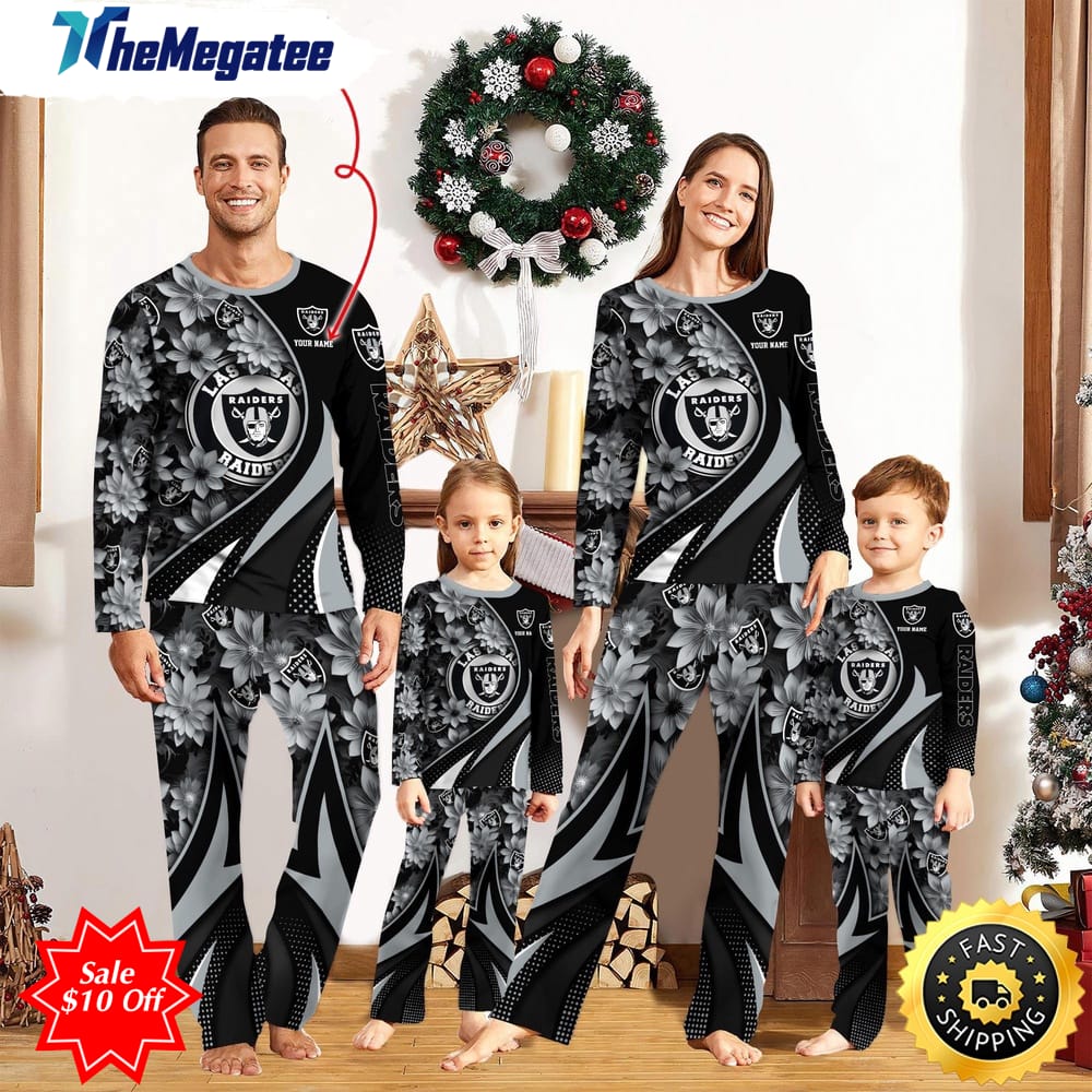 nfl las vegas raiders custom name pajamas flower for family