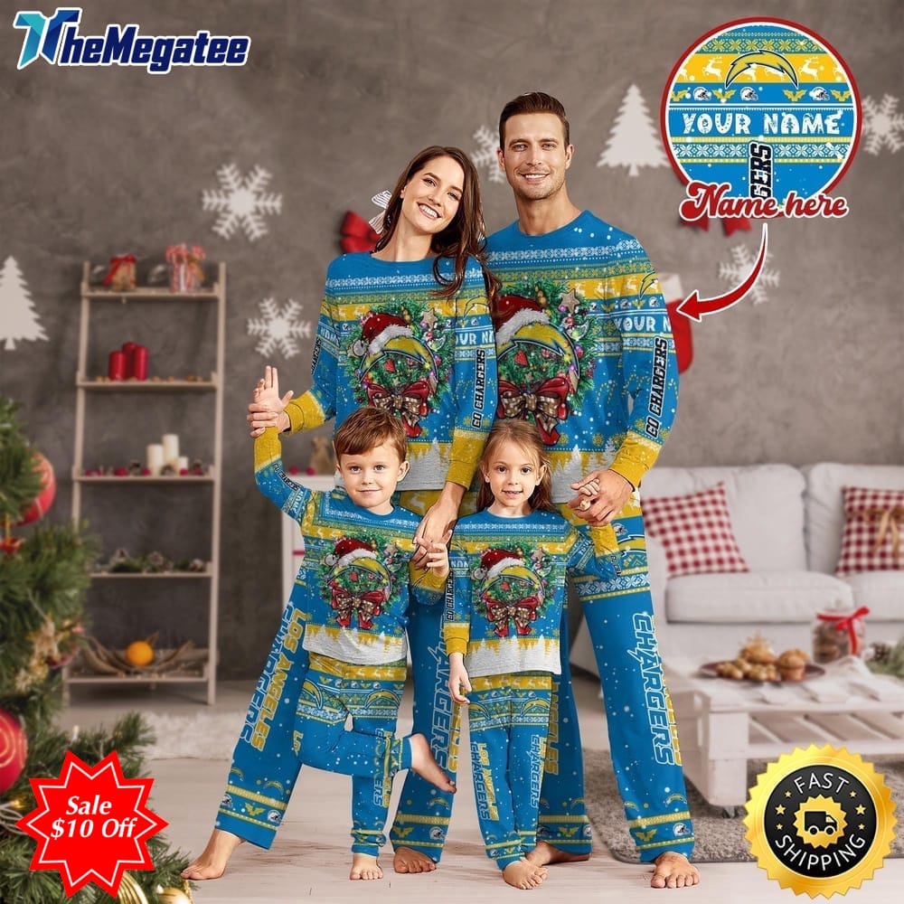 nfl los angeles chargers custom name pajamas christmas for family