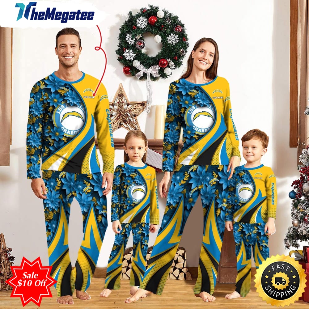 nfl los angeles chargers custom name pajamas flower for family