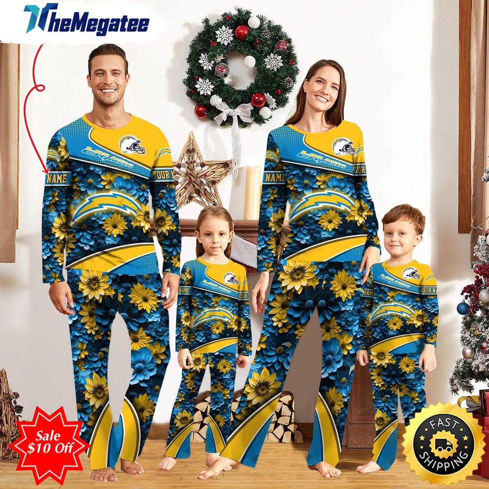 nfl los angeles chargers custom name pajamas flower sports for family