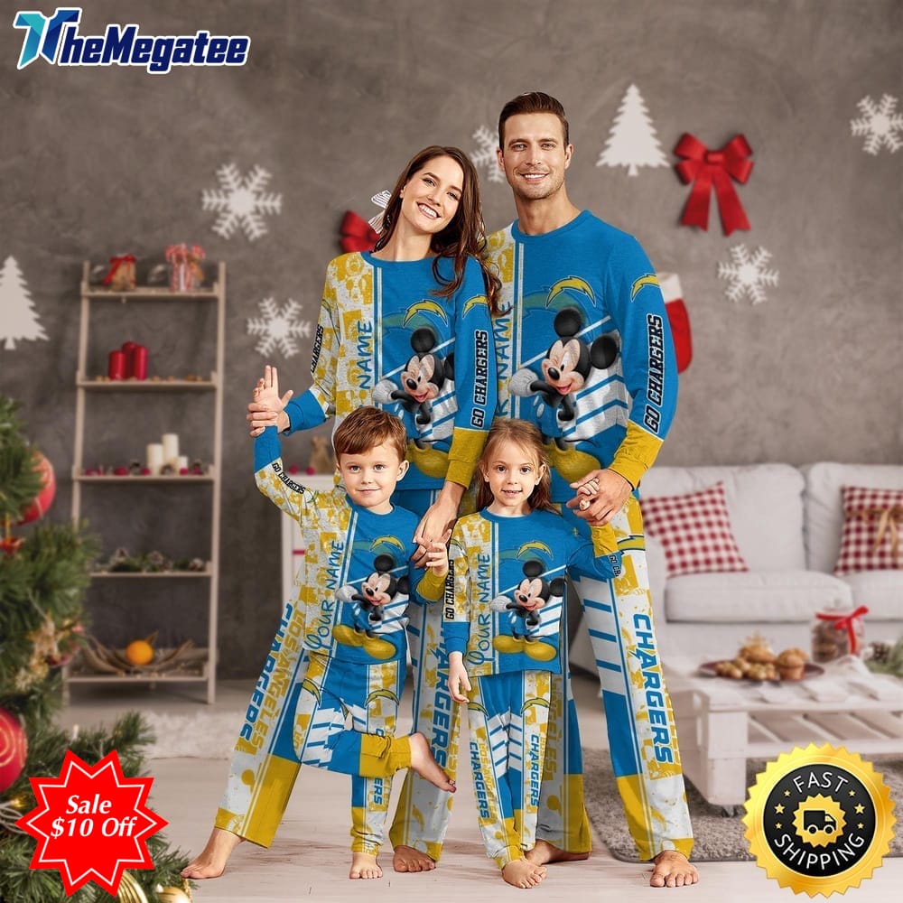 nfl los angeles chargers custom name pajamas mickey mouse for family