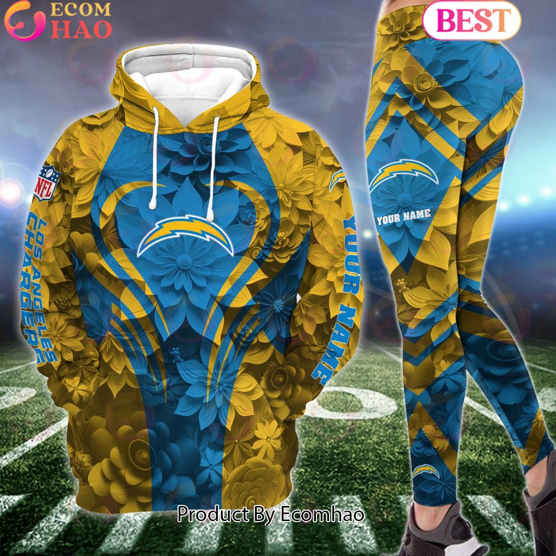 nfl los angeles chargers special flowers design hoodie and leggings 1 H6SJp