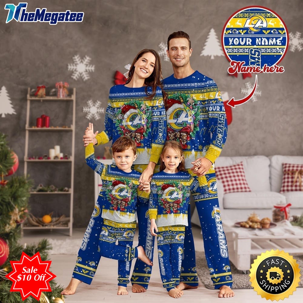 nfl los angeles rams custom name pajamas christmas for family