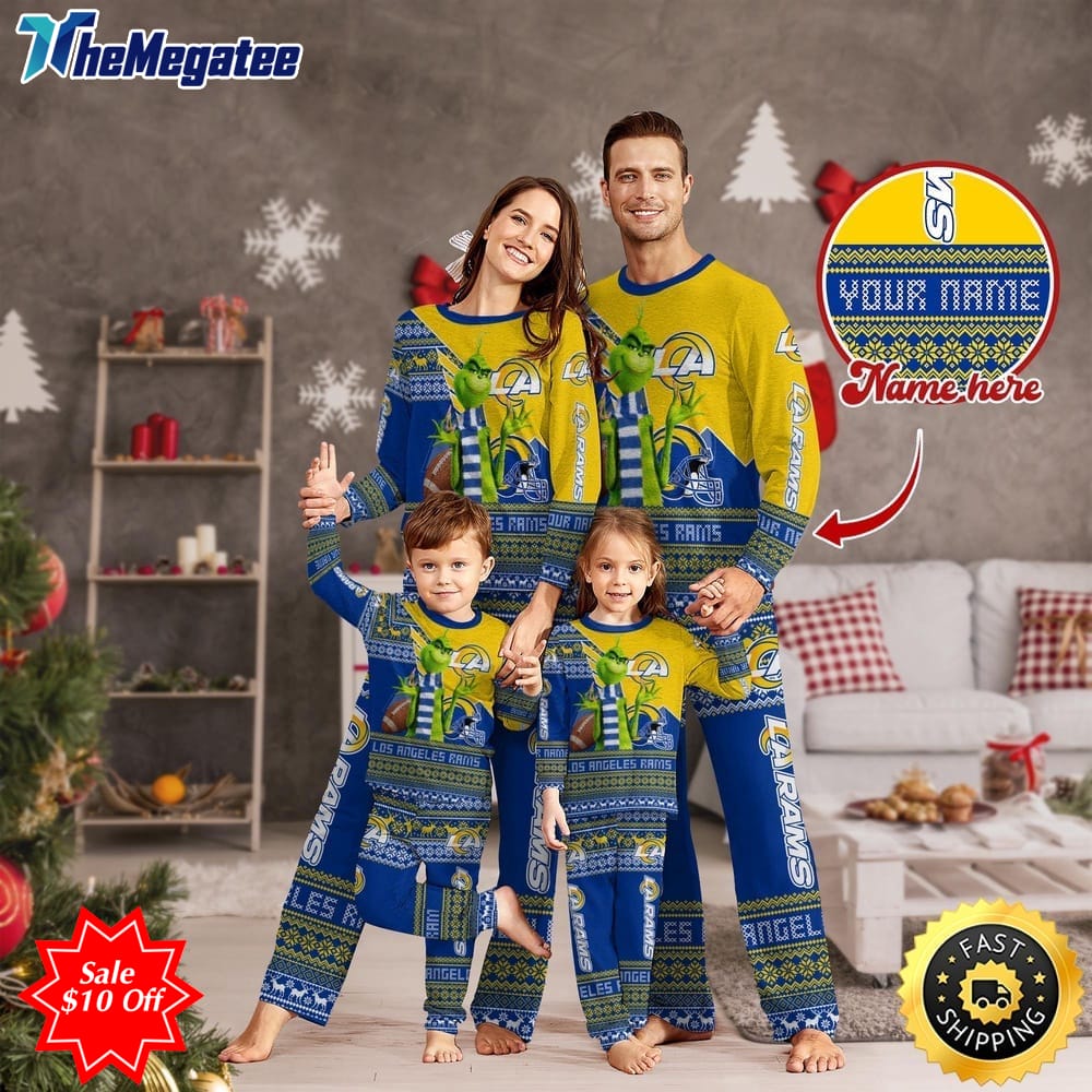 nfl los angeles rams custom name pajamas christmas sports for family