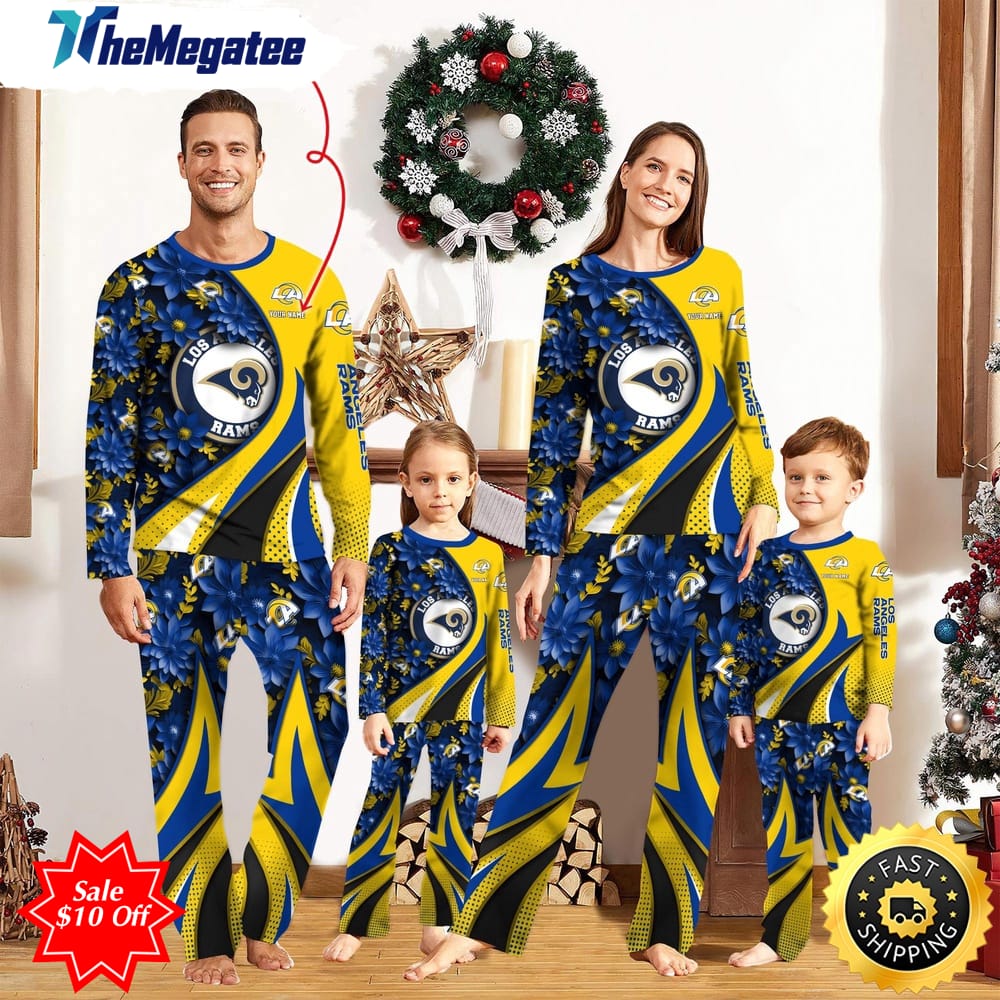 nfl los angeles rams custom name pajamas flower for family