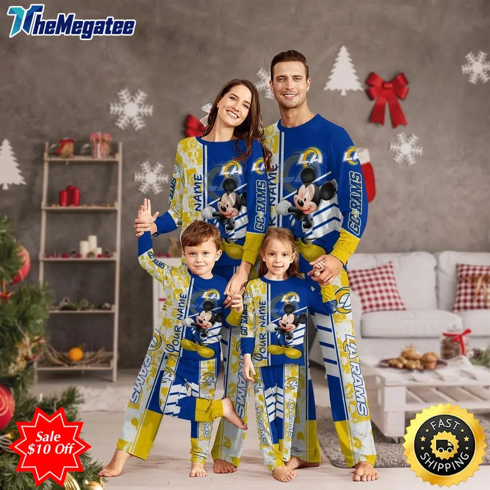 nfl los angeles rams custom name pajamas mickey mouse for family