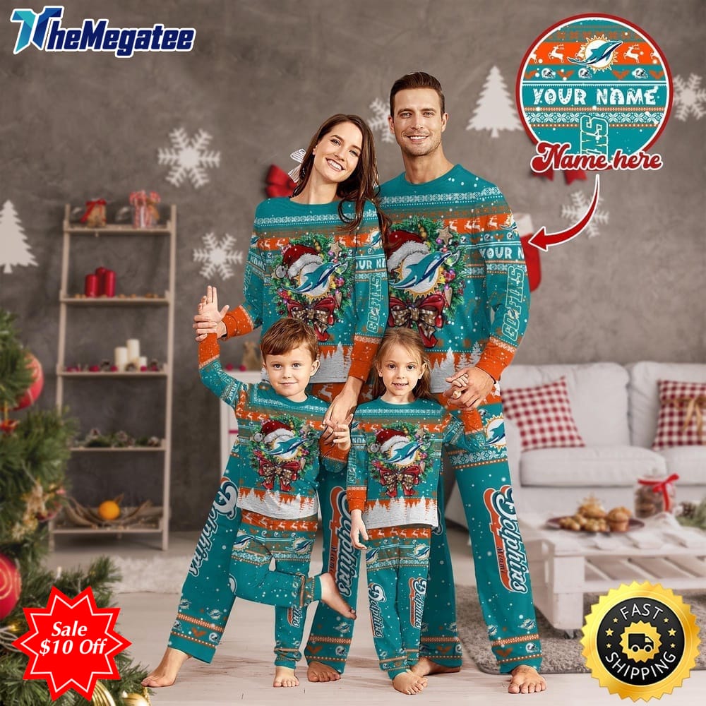 nfl miami dolphins custom name pajamas christmas for family