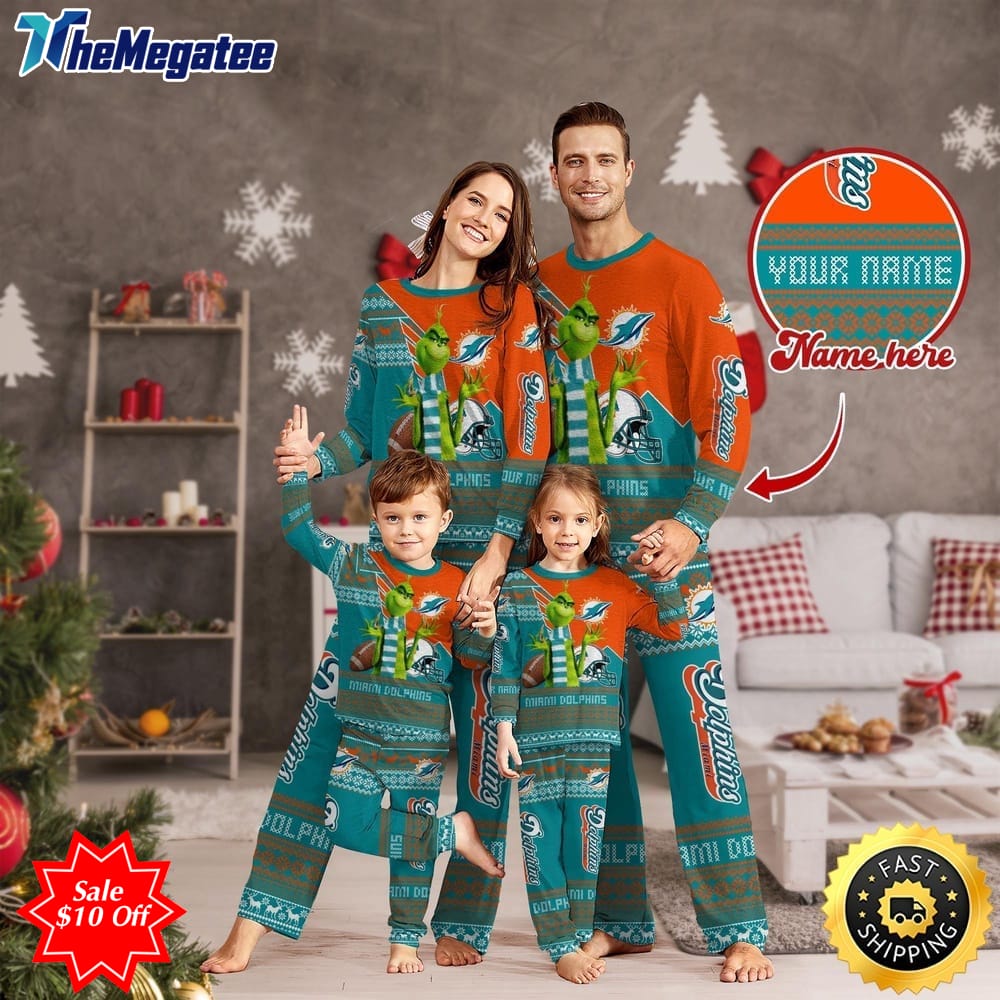 nfl miami dolphins custom name pajamas christmas sports for family