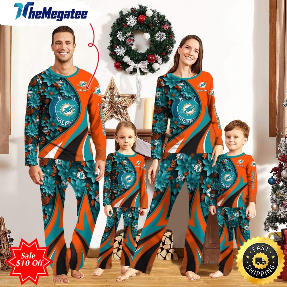 nfl miami dolphins custom name pajamas flower for family