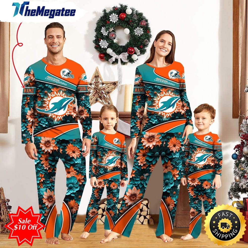 nfl miami dolphins custom name pajamas flower sports for family