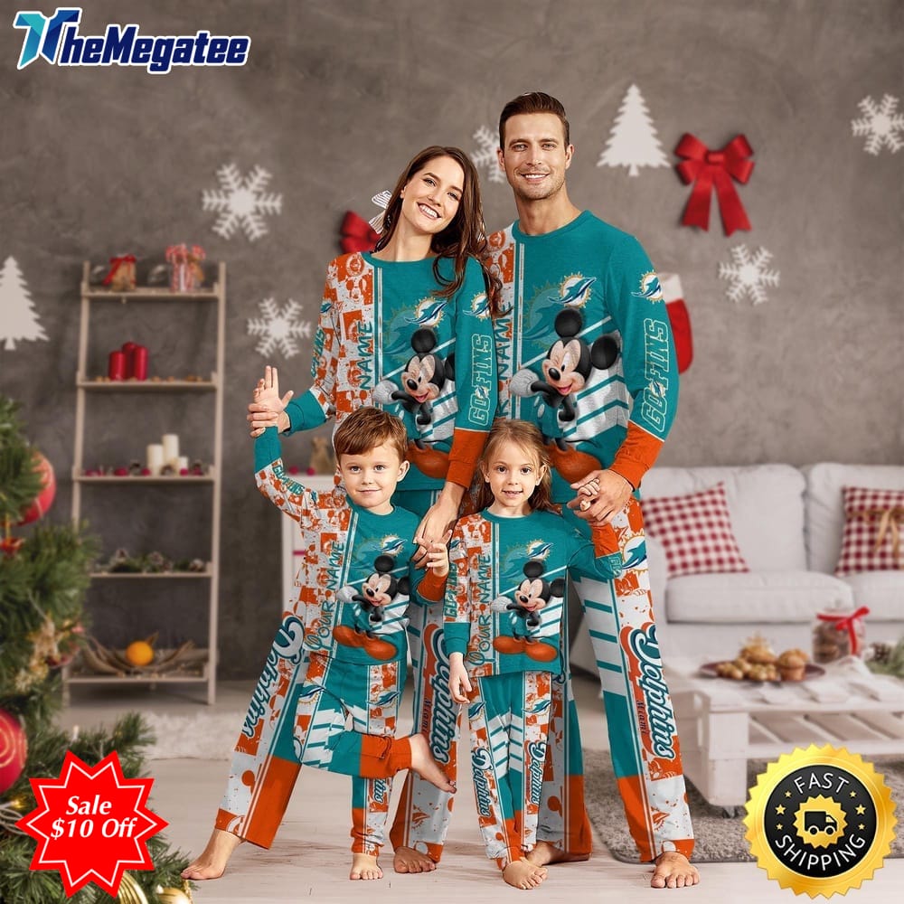 nfl miami dolphins custom name pajamas mickey mouse for family