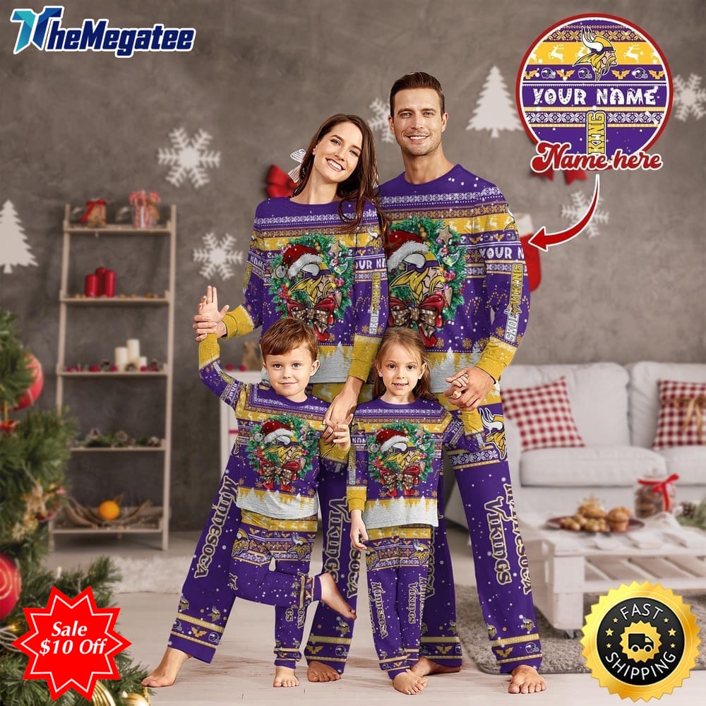 nfl minnesota vikings custom name pajamas christmas for family