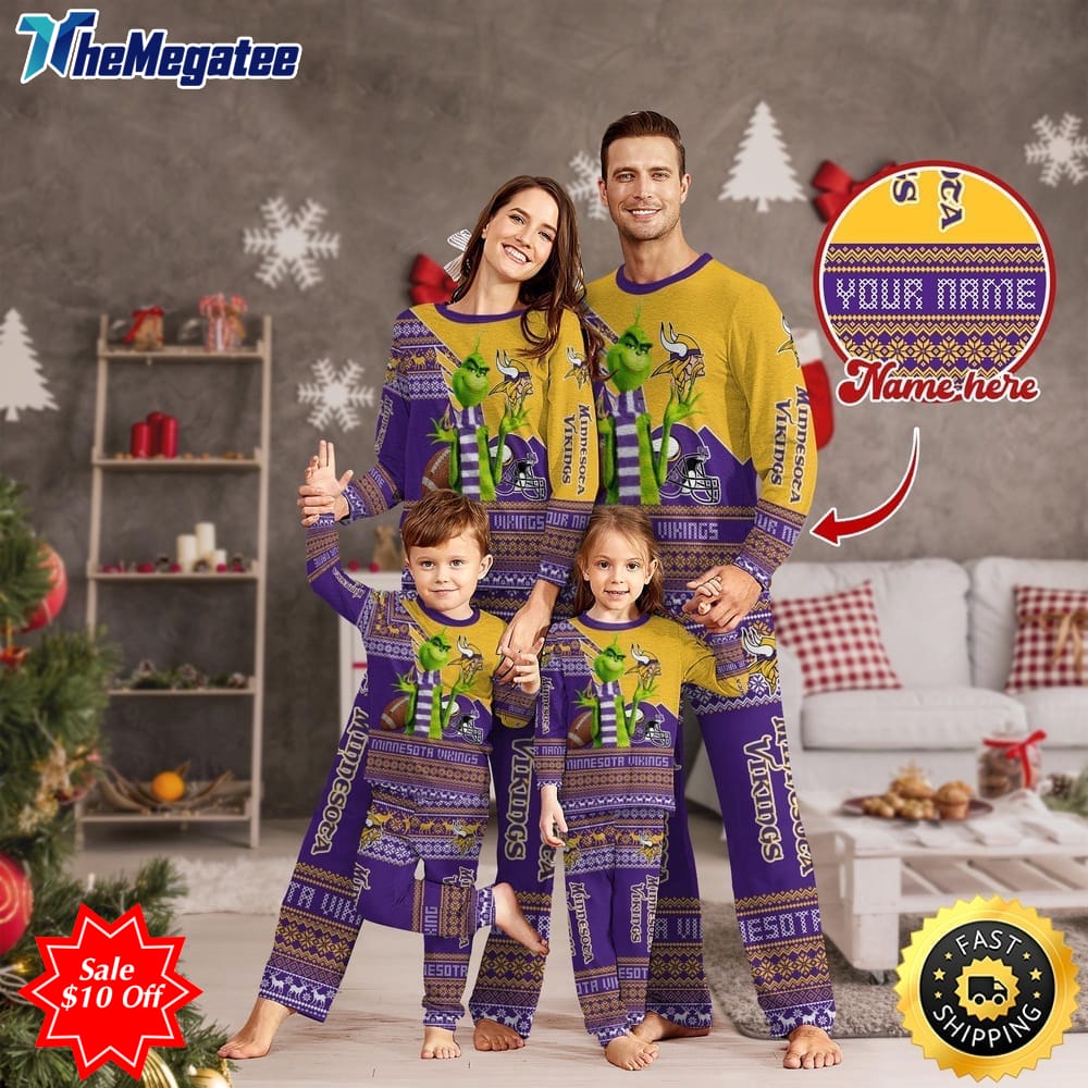 nfl minnesota vikings custom name pajamas christmas sports for family