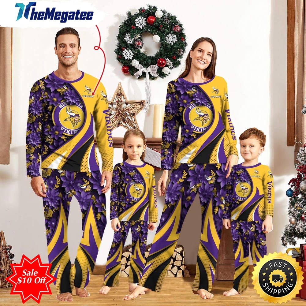 nfl minnesota vikings custom name pajamas flower for family