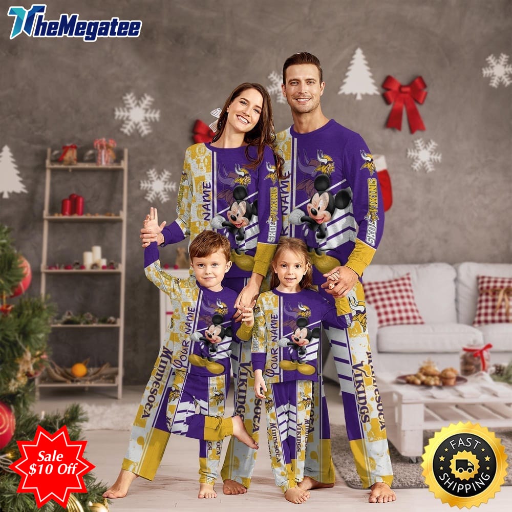 nfl minnesota vikings custom name pajamas mickey mouse for family