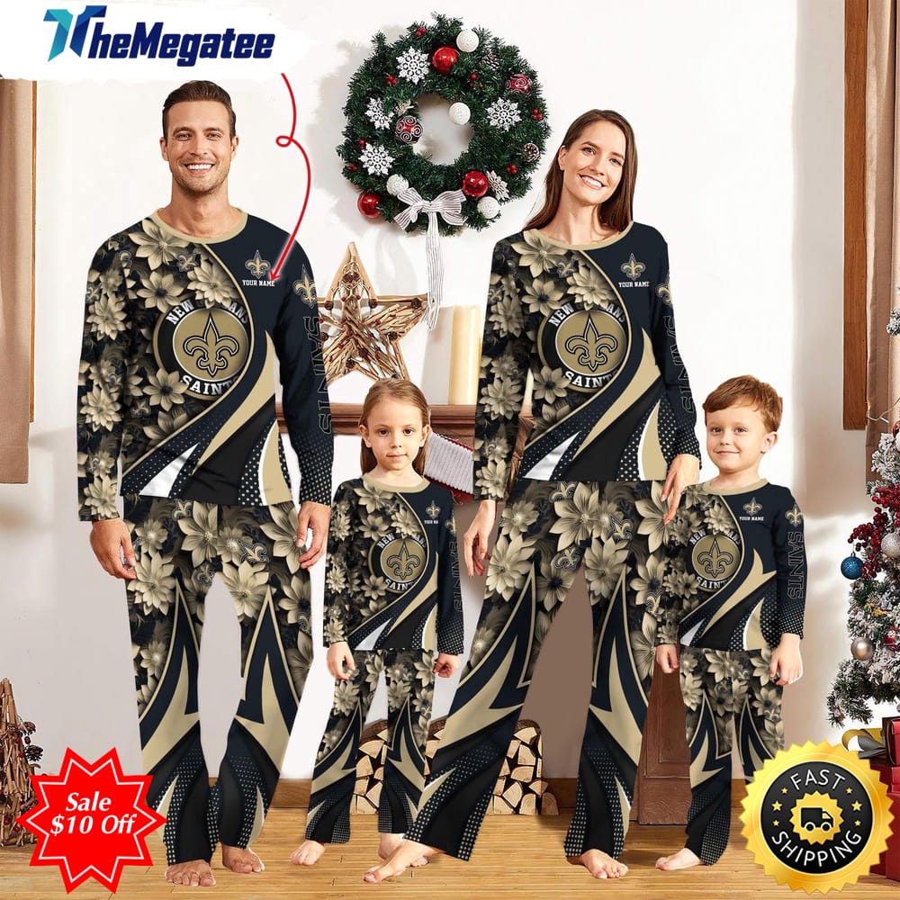 nfl new orleans saints custom name pajamas flower for family