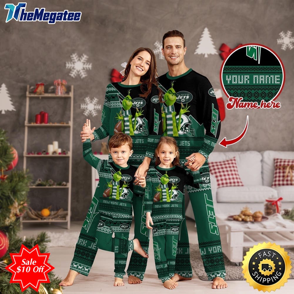 nfl new york jets custom name pajamas christmas sports for family