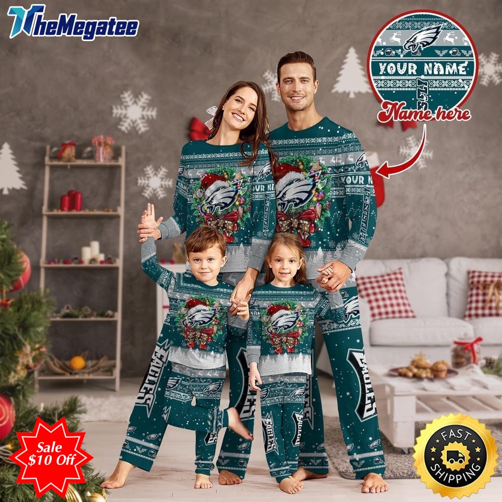 nfl philadelphia eagles custom name pajamas christmas for family