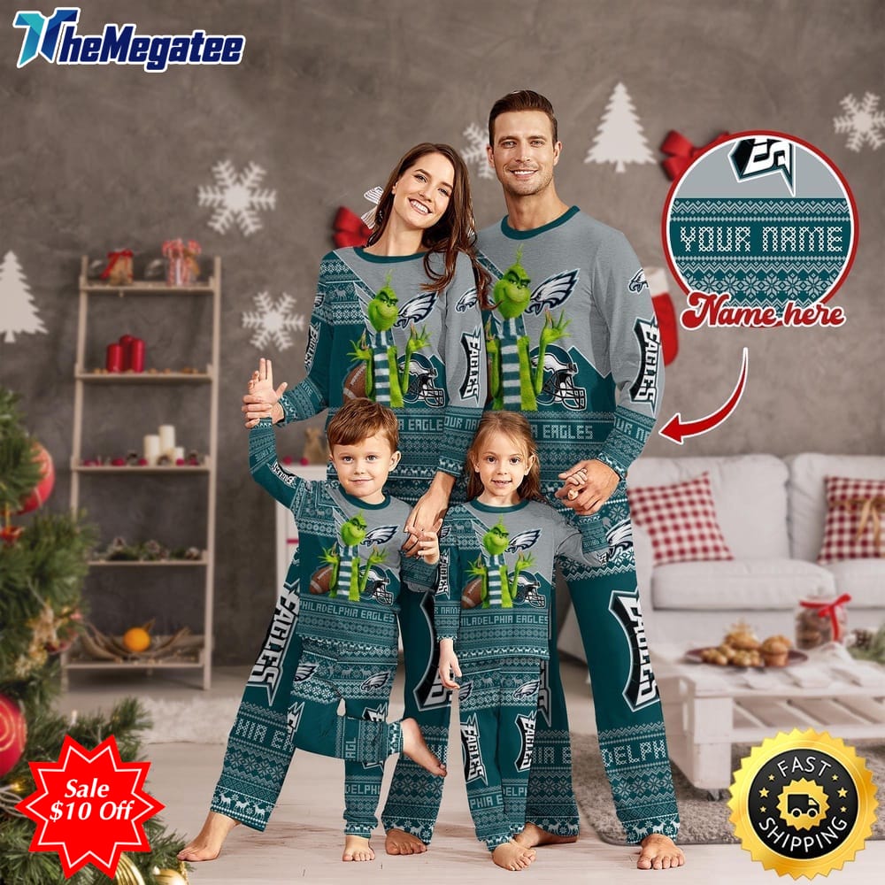 nfl philadelphia eagles custom name pajamas christmas sports for family