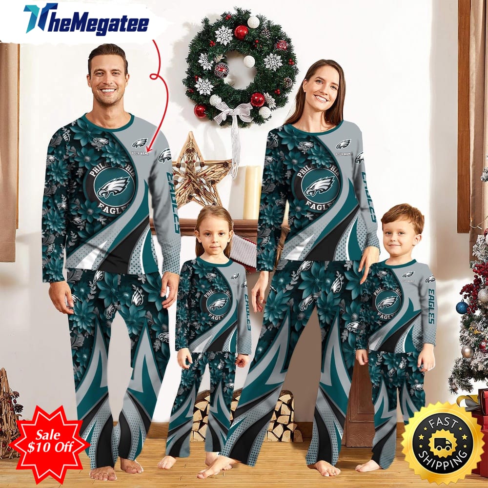 nfl philadelphia eagles custom name pajamas flower for family