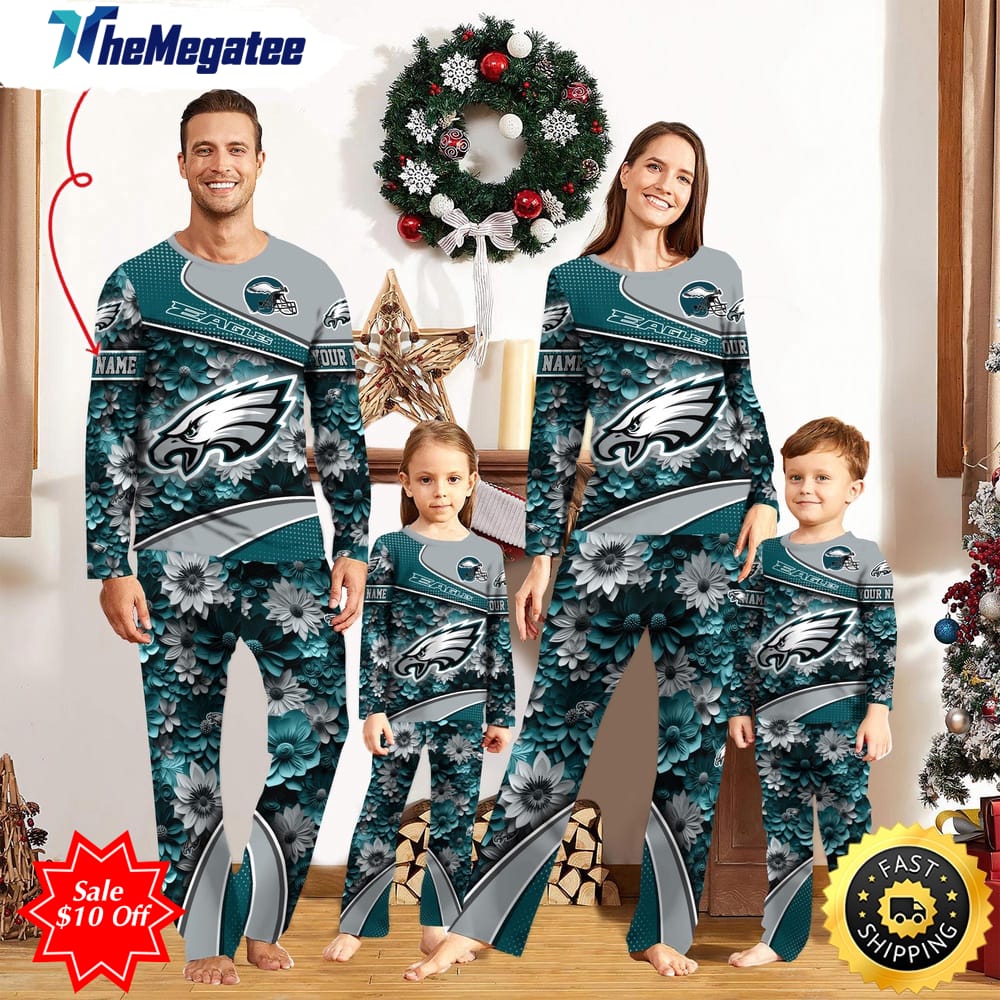 nfl philadelphia eagles custom name pajamas flower sports for family