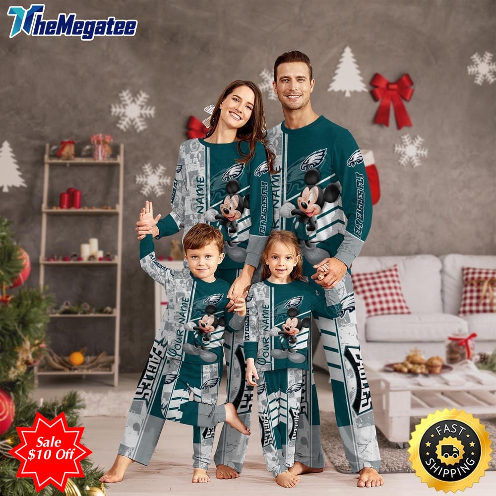 nfl philadelphia eagles custom name pajamas mickey mouse for family