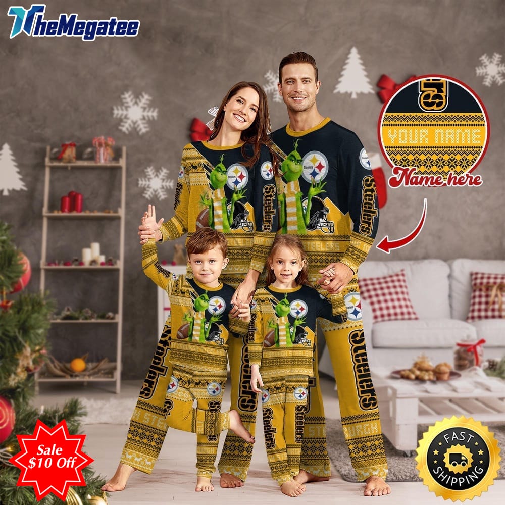 nfl pittsburgh steelers custom name pajamas christmas sports for family