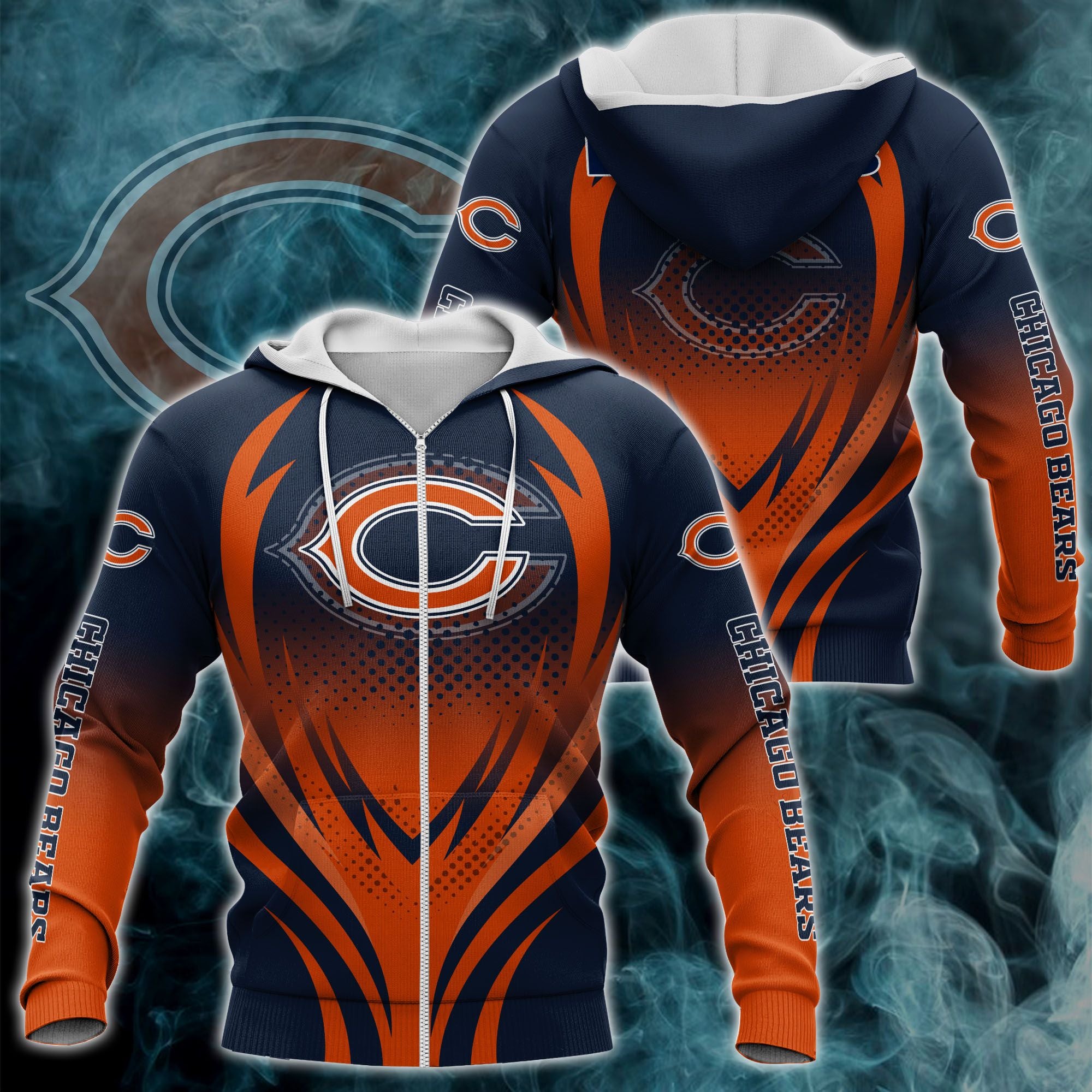 nfl printed chicago bears zipper hoodie 3d print h04fs 8474 bho1w