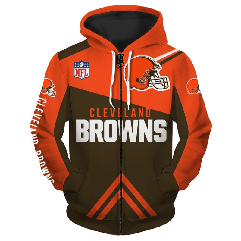 nfl printed cleveland browns zip hoodies 3d long sleeve with hooded 1924 ux8zo