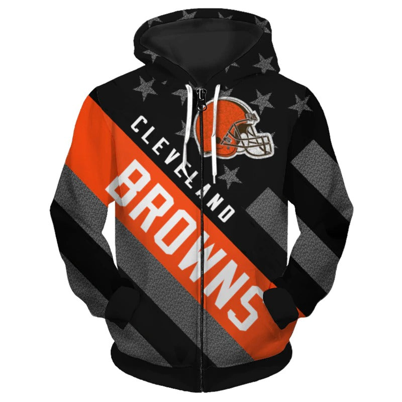 nfl printed cleveland browns zipper hoodies striped banner 2690 z3wej